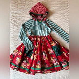 Matilda Jane A Merry Day Hooded Striped Long Sleeved Dress Size 6 GUC